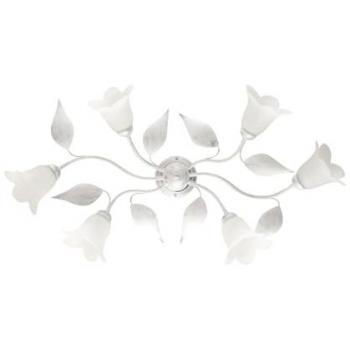 Lámpara de Techo de Hierro Blanco Plateado con 6 Luces y Cristal de Alabastro Blanco 95x52xh20 cm