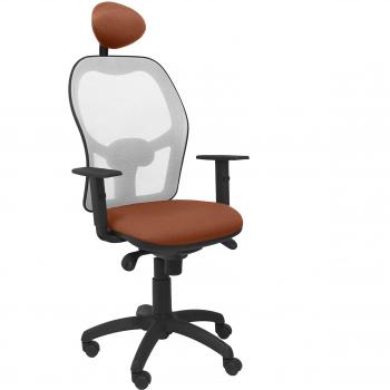 Silla de Oficina Jorquera Piqueras y Crespo con Asiento Bali Marrón, Malla Gris y Cabecero Fijo