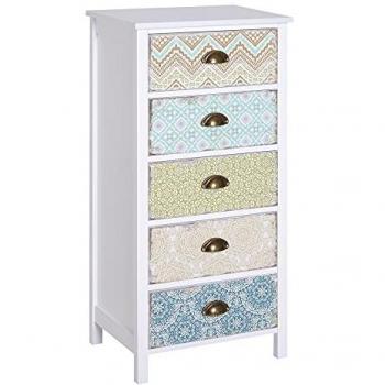 Cómoda de dormitorio HOMCOM con 5 cajones, frontales estampados, tiradores vintage, dimensiones 46x34x97.5 cm, multicolor