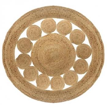 Alfombra de yute calada D.120 cm x1 cm Scalpers Home, color beige, diseño calado