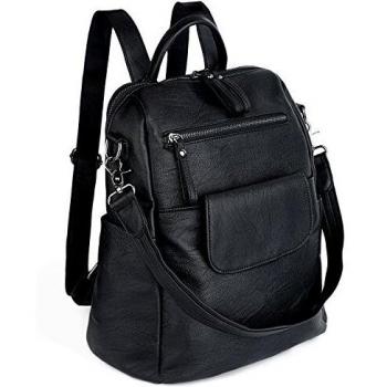 UTO Mujer Bolso Mochila de Dama Bolso Escolar de Cuero Sintético 3 Maneras Bolso para Viajar Diario con Correa Negro