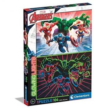 Puzzle Infantil Fluorescente Marvel Avengers - 104 Piezas - Clementoni - Tamaño 38x27cm - Para Niños Mayores de 6 Años