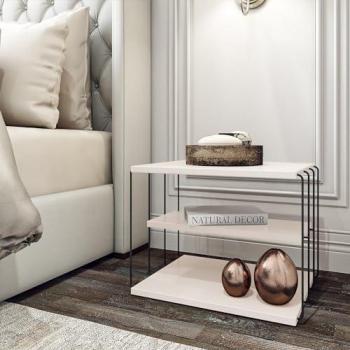 Mesa auxiliar Åtvidaberg con 2 estantes de metal aglomerado, diseño rectangular, 50x40x33 cm - Blanco y Negro