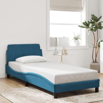 Estructura de cama con cabecero de terciopelo azul 80x200 cm