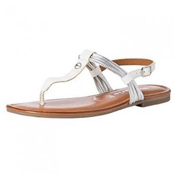 Sandalias Planas Tamaris para Mujer Modelo 28133 Blanco y Plateado, Talla 37 EU