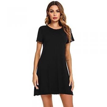 Aseniza Camisones Mujer Verano de Algodón Tallas Grandes Camisón Vestido con Cuello V Pijama para Mujer de Manga Corta