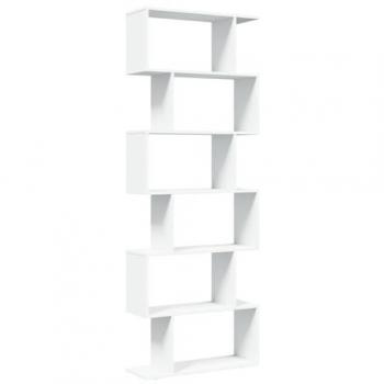 Librería Divisor 6 Estantes Madera Ingeniería Blanca 70x24x193 cm