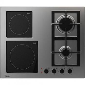 Teka EFX6012G2HAI Encimera Mixta | 60cm | Acero Inoxidable | 2 Zonas de Gas y 2 Vitrocerámicas | Controles Frontales Independientes
