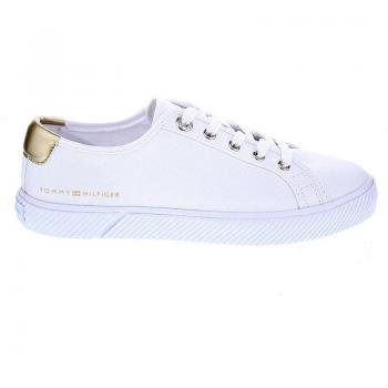 Tommy Hilfiger Lace Up Vulc Zapatillas Bajas de Lona para Mujer con Detalles Metalizados en Color Blanco