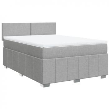 Cama box spring con colchón de muelles en tela gris claro 140x190 cm