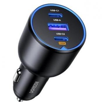 Cargador de coche Ugreen 130W con 2x USB-C PD y 1x USB-A - Negro
