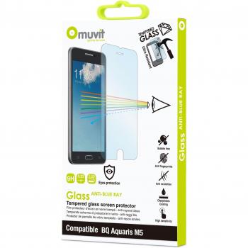 Muvit MUTPG0053 - Protector de pantalla Tempered Glass 0,33 mm, anti Blu-ray para BQ Aquaris M5