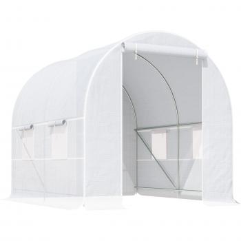 Outsunny Invernadero de Túnel con Puerta Enrollable y Ventanas para Cultivo Plantas Verduras Blanco
