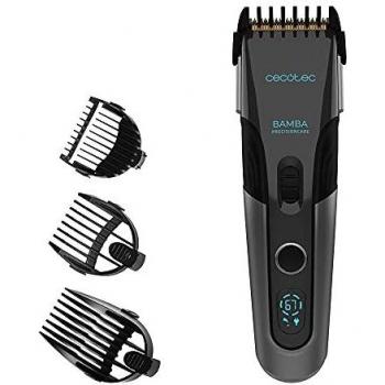 Cecotec Cortapelos Bamba PrecisionCare Titanium. Cuchilla de Acero Inoxidable con Revestimiento de Titanio, Batería de Litio, Autonomía hasta 120 minutos, Uso con y sin Cable, 3 Peines