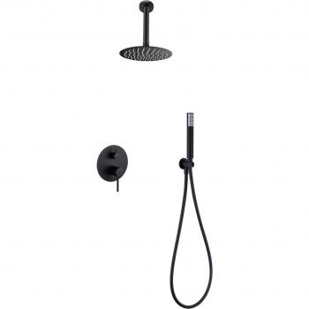 Conjunto de ducha monomando empotrado con salida a techo Monza Imex y Tivoli Negro Mate