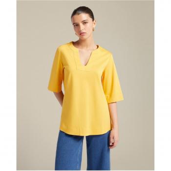 Camiseta holgada de mujer con cuello en Y y manga francesa