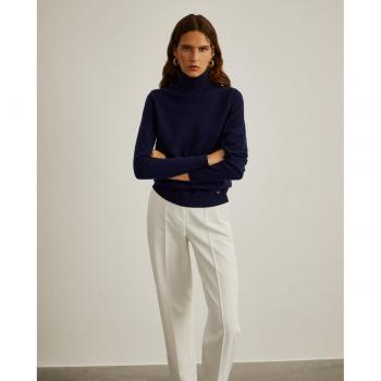 Lion of Porches Jersey de mujer con cuello alto en lana merino y cachemire Navy