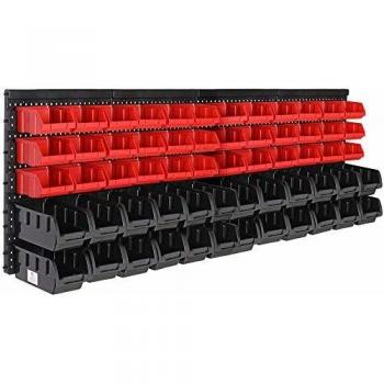 Estantería de Pared para Herramientas con 30 Cajas Apilables Negro/Rojo, 64 Pzs. Organizador de Taller Panel Almacenamiento