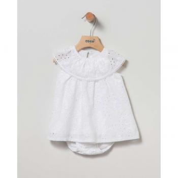Coco Acqua - Vestido Nubes Blanco con Bordado Inglés y Volante