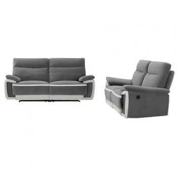 Sofá Relax Eléctrico 3+2 Plazas en Terciopelo Gris con Bandas Crudo METTI