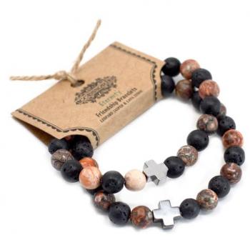 Pulseras de Amistad Eterna - Set de 2 Pulseras con Gemas: Jaspe Leopardo y Piedra de Lava