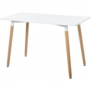 Mesa de Comedor de Estilo Nórdico Moderno con Patas de Madera de Haya Estructura de Metal 120x60x75 cm Blanco