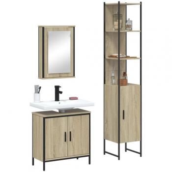 Conjunto de muebles de baño 3 piezas Sonoma Wood Oak Multilayer Marrón
