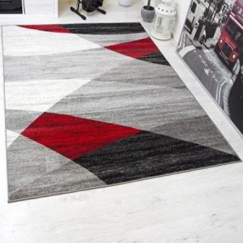 Sala de estar moderna alfombra, Geometrical Pattern, moteado en gris, blanco, negro y rojo - Öko Tex Certificado, Rojo, 240 x 340 cm