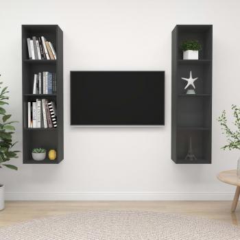 Gabinete gris de pared para TV de 2 piezas en conglomerado con diseño moderno, fabricado en madera de ingeniería, ideal para salones