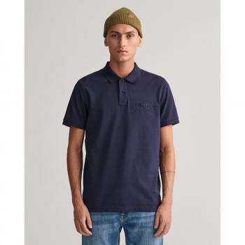 Gant Men's Regular Fit Tonal Shield Short Sleeve Polo Shirt, 100% Cotton, Evening Blue