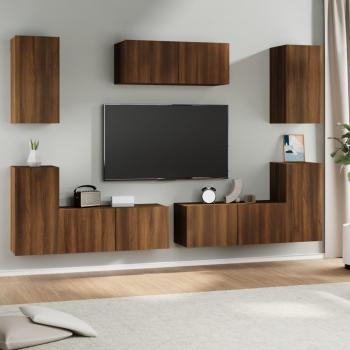 Set de muebles para TV 7 piezas madera contrachapada roble marrón