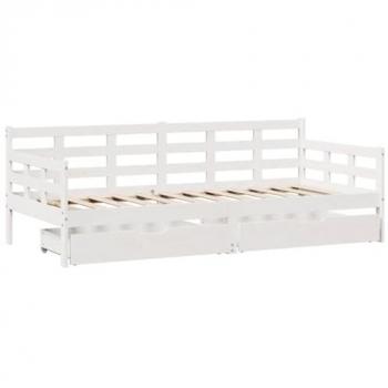 Sofá Cama con Cajones de Madera Maciza de Pino Blanca 80x200 cm