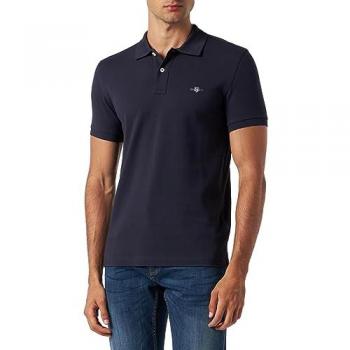 Polo GANT Hombre Slim Fit Piqué Corto con Logo Shield, Azul Noche, Talla XXL