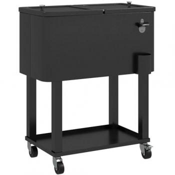 Carro Nevera Refrigerado de 56L con Ruedas, Abrebotellas y Estante para Patio - Outsunny, Plástico y Acero Negro (67x35x80 cm)