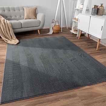 Alfombra de salón étnica geométrica antideslizante, pelo corto, motivo boho chic nórdico, tamaño 120x160 cm, color antracita