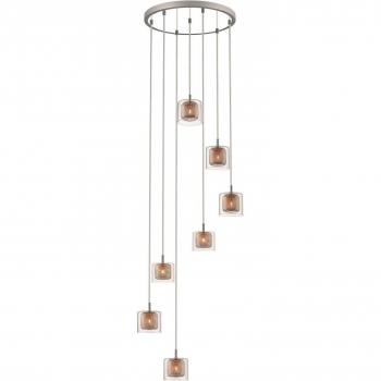 Lámpara Colgante de Malla en Espiral de 7 Luces, Cromo y Cobre con Pantallas de Vidrio, Casquillo G9 - Spring Lighting