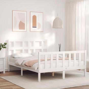 Estructura de cama con cabecero madera maciza blanco 140x190 cm vidaXL