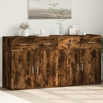 Aparadores de madera multicapa en roble ahumado, 2 piezas, dimensiones 79x38x80 cm, color marrón