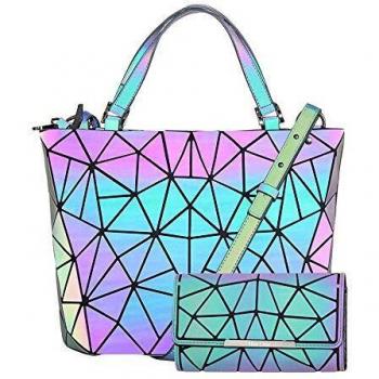HotOne - Monedero geométrico luminoso de cuero con diseño de arco iris