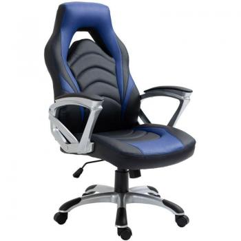 Silla Gaming Consola y Oficina con Ruedas en Sintético Negro y Azul BUR10608