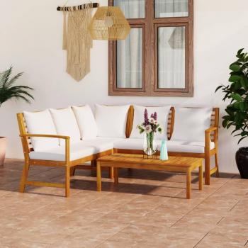4-Piece Cream Cushion Garden Lounge Set in Solid Acacia Wood
