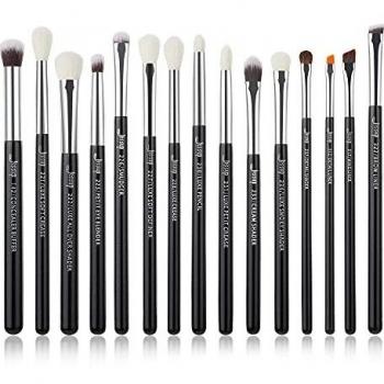 Juego de Brochas de Maquillaje Jessup, 15 Piezas, Negro/Plata, Pelo Sintético Natural, Incluye Delineador y Sombreador, Dimensiones: 25CM x 15CM x