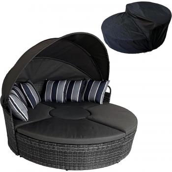 9 Piece Modular Wicker Garden Daybed Set with Fire Pit Table - Grey