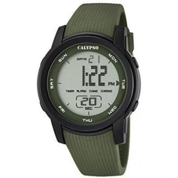 CALYPSO Reloj Modelo K5698/4 de la colección Color Splash, Caja de 45,5 mm Negro con Correa de plástico Verde Oscuro para Caballero