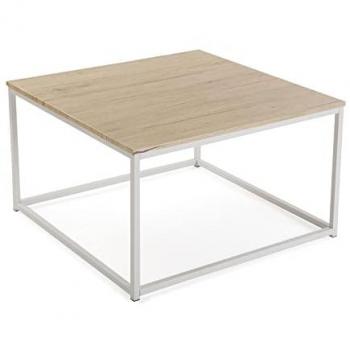 Mesa Auxiliar Baja de Café Versa Taline, Mesa de Centro para el Salón, Medidas (Al x L x An) 46 x 80 x 80 cm, Madera y Metal, Color Blanco
