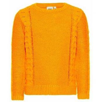 NAME IT Nmfnandie LS Knit Camp - Jersey para niña Color Dorado y Naranja. 104 cm