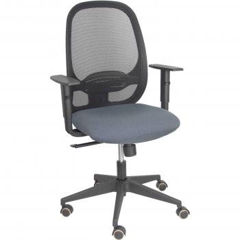 Silla de Oficina Cilanco Negra con Malla Negra, Asiento Bali Gris Oscuro y Brazo Regulable