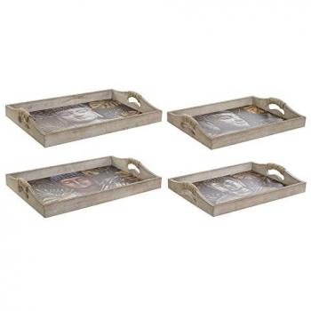 Bandeja DKD Home Decor de Madera MDF (2 Piezas) 40 x 30 x 6 cm Negro y Dorado
