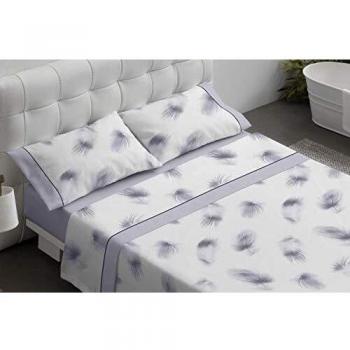 Burrito Blanco Juego de Sábanas 23 Algodón con Diseño De Plumas para Cama Individual de 105x190 hasta 105x200 cm/Juego de Cama 105, Color Azul