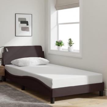 Cama Tsunbed sin colchón de tela marrón oscuro 100x200 cm con estructura y cabecero de tela marrón